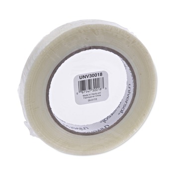 Universal UNV30018 3 in. Core 120 lbs./in. 18 mm x 54.8 m Utility Grade Filament Tape - Clear (1-Roll)