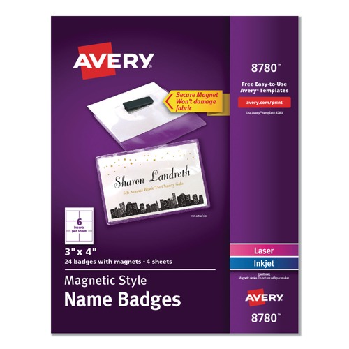 Avery 08780 4 in. x 3 in., Horizontal, Magnetic Style Name Badge Kit - White (24/Pack) image number 0