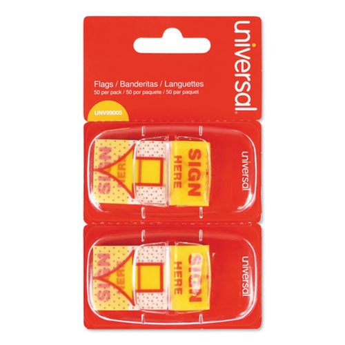 New Arrivals | Universal UNV99005 Sign Here Arrow Page Flags - Yellow/Red (2 Dispensers/Pack, 50 Flags/ Dispenser) image number 0