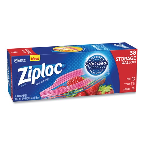 Food Service | Ziploc 314470BX 1 Gallon 1.75 mil 10.56 in. x 10.75 in. Double Zipper Storage Bags - Clear (38/Box) image number 0