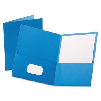 Oxford 57501EE Twin-Pocket Folder, Embossed Leather Grain Paper, Light Blue, 25/box