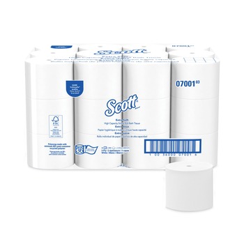 Scott 07001 Essential Extra Soft Coreless Standard Roll 2-Ply Bath Tissue - White (36 Rolls/Carton, 800 Sheets/Roll)