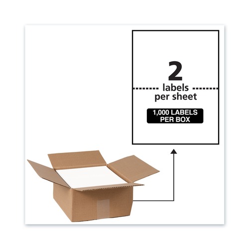 New Arrivals | Avery 95526 5.5 in. x 8.5 in. Waterproof Shipping Labels with TrueBlock Technology for Laser Printers - White (2-Piece/Sheet 500 Sheets/Box) image number 0