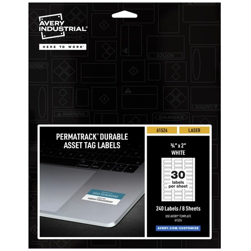 Avery 61526 PermaTrack 0.75 in. x 2 in. Durable Asset Tag Labels - White (8 Sheets/Pack, 30/Sheet ) image number 0