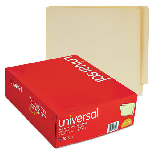 Universal UNV13330 Deluxe Reinforced Straight End Tab Letter Size Folders - Manila (100/Box) image number 0