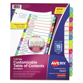 Avery 11845 1 - 15 Tab Customizable TOC Ready Index Divider Set - Multicolor (1 Set)