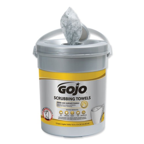 Cleaning & Janitorial Supplies | GOJO Industries 6396-06 Scrubbing Towels, Hand Cleaning, Fresh Citrus 10-1/2 in. x 12-1/4 in. (6 Canisters/Carton, 72/Canister) image number 0