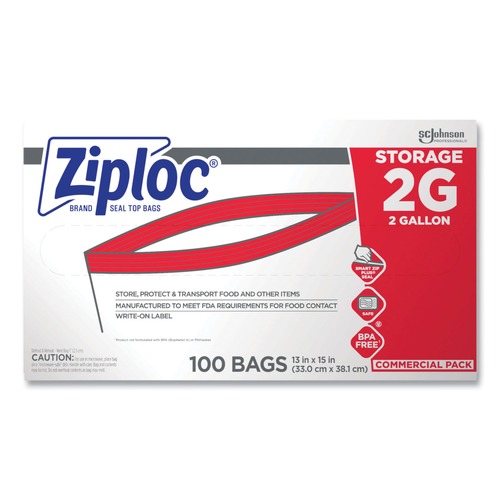 Ziploc 682253 15 in. x 13 in. 1.75 mil 2 Gallon Double Zipper Storage Bags - Clear (100/Carton) image number 0