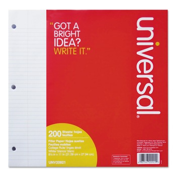 Universal UNV20921 3-Hole Medium/College Rule 8.5 in. x 11 in. Filler Paper (200 Sheets/Pack)