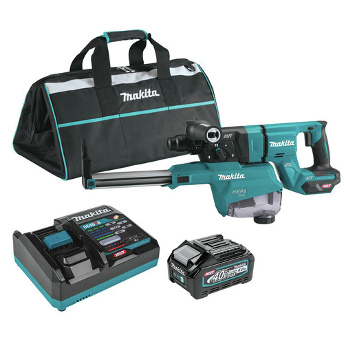 Makita GRH07M1W 40V max XGT Brushless Lithium-Ion 1-1/8 in. Cordless AFT/AWS Capable Accepts SDS-PLUS Bits AVT D-Handle Rotary Hammer Kit with Dust Extractor (4 Ah) image number 0