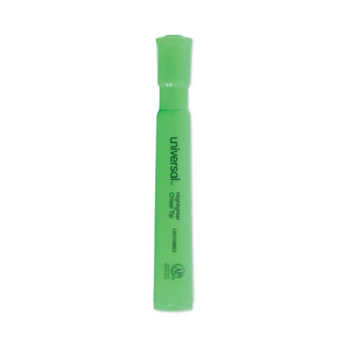 New Arrivals | Universal UNV08862 Chisel Tip Fluorescent Green Ink Green Barrel Desk Highlighters (1 Dozen) image number 0