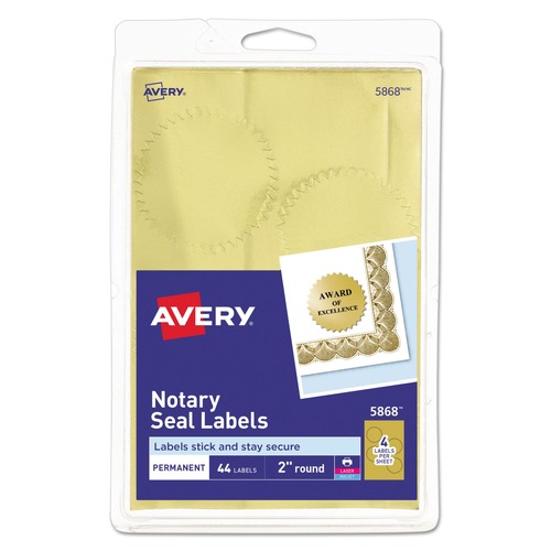 Avery 05868 Printable 2 in. Foil Seals - Gold (11-Sheet/Pack 4-Piece/Sheet) image number 0
