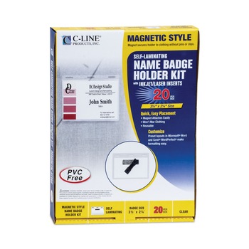 C-Line 92823 Magnetic 3 in. x 4 in. Self-Laminating Name Badge Holder Kit - Clear (20-Piece/Box)