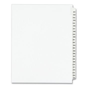 Avery 01340 11 in. x 8.5 in. 25 Tab Numbers 251 - 275 Legal Exhibit Side Tab Index Divider Set - White (1-Set)