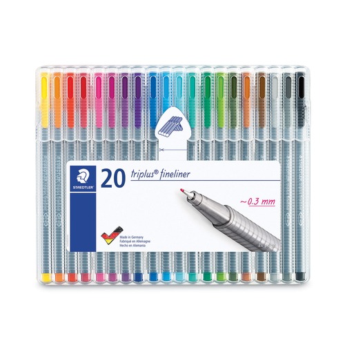 Staedtler 334 SB20A6 Triplus Fineliner 0.3 mm Assorted Ink Colors Porous Point Pens (20/Pack) image number 0
