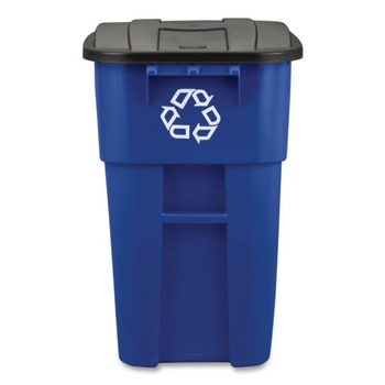 Rubbermaid Commercial FG9W2773BLUE Brute 50 Gallon Square Recycling Rollout Container - Blue