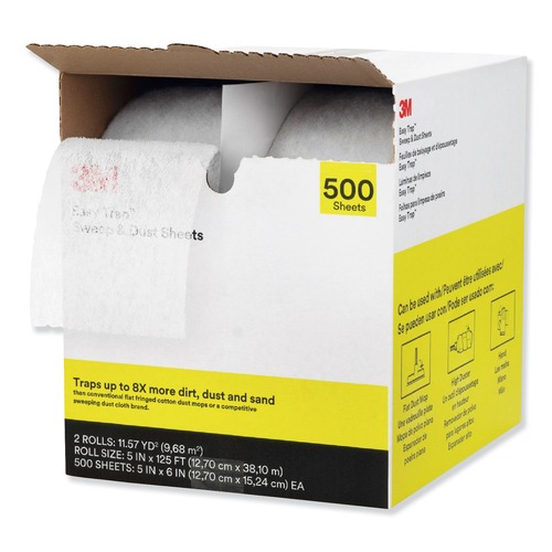 3M 55655W Easy Trap 5 in. x 125 ft. Sweep and Dust Sheets - White (2 Rolls/Carton, 250/Roll) image number 0