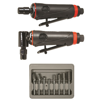 Astro Pneumatic 219 Onyx 2-Piece Die Grinder Kit with 8-Piece Double Cut Carbide Rotary Burr Set