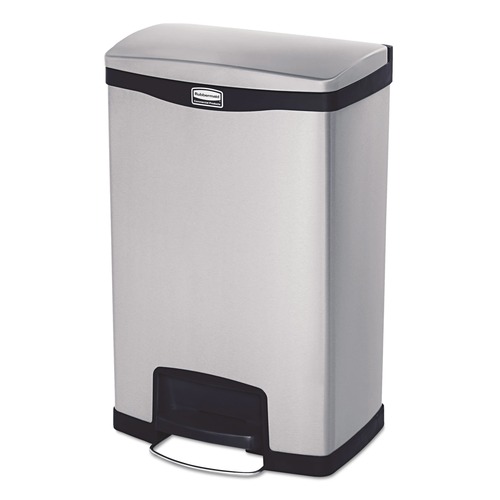 Waste Cans | Rubbermaid Commercial 1901992 Slim Jim Stainless Steel Step-On Container, Front Step Style, 13 Gal, Black image number 0