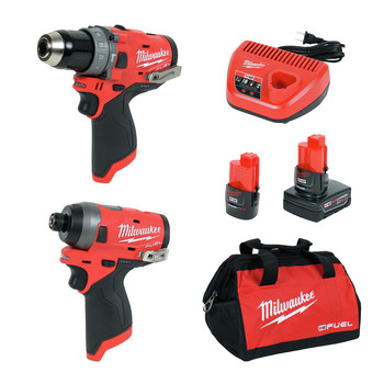 PRODUCTS | Milwaukee 2598-22 M12 FUEL Brushless Lithium-Ion 1/2 in. Cordless Hammer Drill/ 1/4 in. Impact Driver Combo Kit (2 Ah)