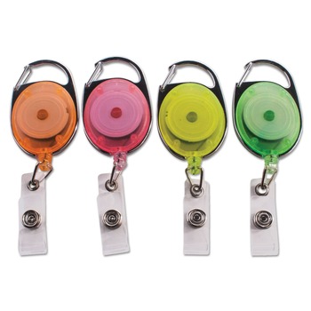 Advantus 91119 30 in. Extension, Carabiner-Style Retractable ID Card Reel - Assorted Neon (20/Pack)