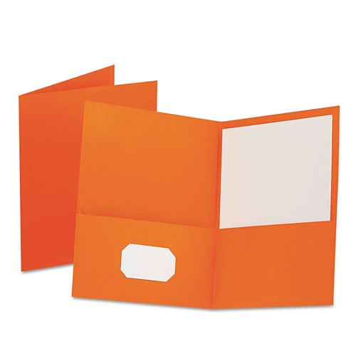 Oxford 57510EE 0.5 in. Capacity 11 in. x 8.5 in. Embossed Leather Grain Paper Twin-Pocket Folder - Orange (25/Box) image number 0