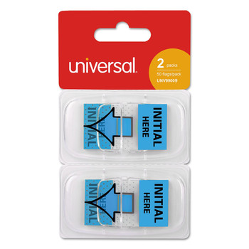Universal UNV99009 1 in. x 1.75 in. Initial Here Deluxe Message Arrow Flags - Blue (100/Pack)