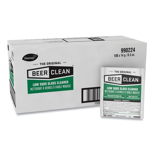 Diversey Care 990224 Beer Clean Low Suds 0.5 oz. Packet Powdered Glass Cleaner (100-Piece/Carton) image number 0