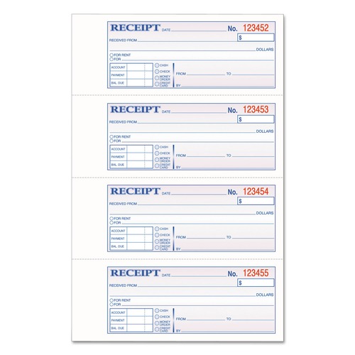 New Arrivals | Adams TCH1185 TOPS 4/Page, 200 Forms, 7 in. x 2.75 in. Three-Part Carbonless, 3-Part Hardbound Receipt Book - White image number 0