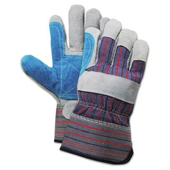 Boardwalk BWK00034 Cow Split Leather Double Palm Gloves - Gray/Blue, Large (12-Piece)