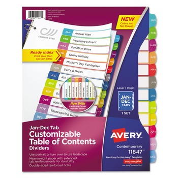 Avery 11847 Ready Index 12-Tab Table of Contents Arched Tab Dividers Set - Multicolor (1-Set)