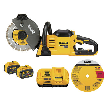 CONCRETE SAWS | Dewalt DCS690X2 FlexVolt 60V MAX Cordless Brushless 9 in. Cut-Off Saw Kit
