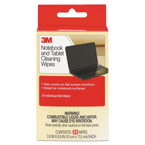 3M CL630 7 in. x 4 in. Notebook Screen Cleaning Cloth Wet Wipes - White (24/Pack) image number 0