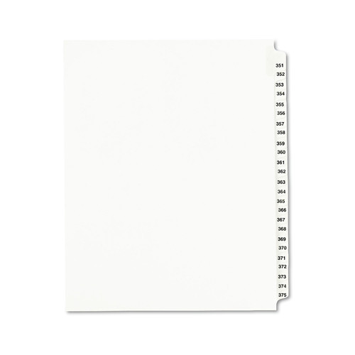 New Arrivals | Avery 01344 11 in. x 8.5 in. 25 Tab Numbers 351 - 375 Legal Exhibit Side Tab Index Divider Set - White (1-Set) image number 0