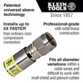 Klein Tools VDV812-612 50-Piece Professional Grade Universal F RG6/6Q Compression Connectors with Universal Sleeve Technology image number 1