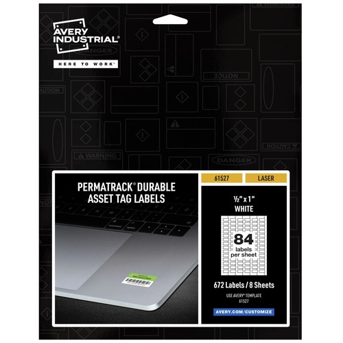 Avery 61527 PermaTrack 0.5 in. x 1 in. Durable Asset Tag Labels - White (8 Sheets/Pack 84/Sheet) image number 0