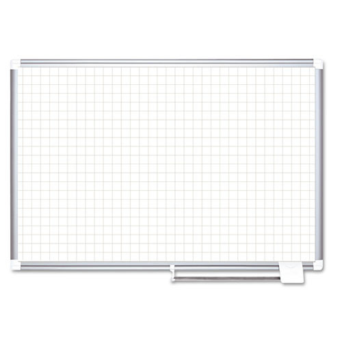 MasterVision MA2747830 1 in. x 1 in. Gridded 72 in. x 48 in. Magnetic Steel Planner Board - White/Silver image number 0