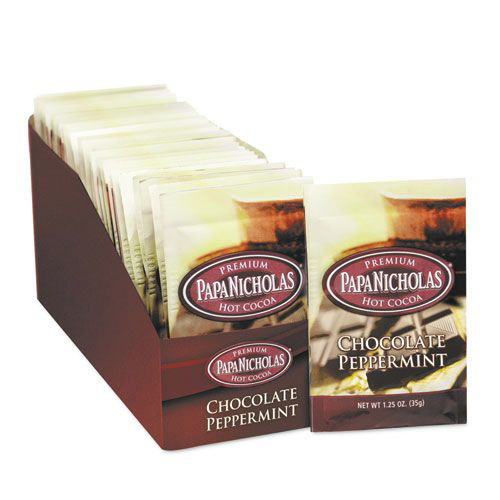 Just Launched | PapaNicholas Coffee 79424 1.25 oz. Premium Chocolate Peppermint Hot Cocoa (24/Carton) image number 0
