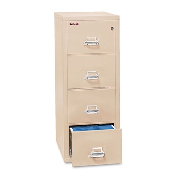 FireKing 4-1831-CPA 17.75 in. x 31.56 in. x 52.75 in. UL 350 Degree for Fire Four-Drawer Vertical Letter File Cabinet - Parchment