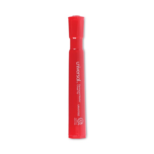 Universal UNV07052 Broad Chisel Tip Permanent Marker - Red (1 Dozen) image number 0