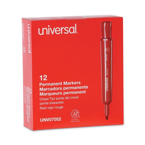 New Arrivals | Universal UNV07052 Broad Chisel Tip Permanent Marker - Red (1 Dozen) image number 0