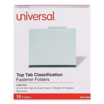 Universal UNV10293 3 Dividers, Letter Size, Eight-Section Pressboard Classification Folders - Gray-Green (10/Box)
