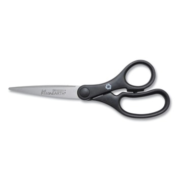 Westcott 15582 Kleenearth Basic Plastic Handle Scissors, Pointed Tip, 7-in Long, 2.8-in Cut Length, Black Straight Handle