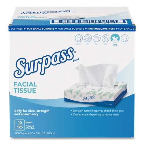 Tissues | Surpass 49181 2-Ply Facial Tissue - White (125/Box, 10 Boxes/Carton) image number 0