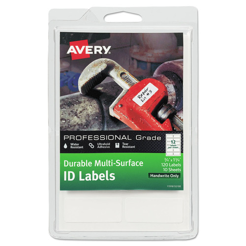 test | Avery 61521 0.75 in. x 1.75. in. Handwrite Only Durable Permanent Multi-Surface ID Labels - White (12/Sheet 10 Sheets/Pack) image number 0