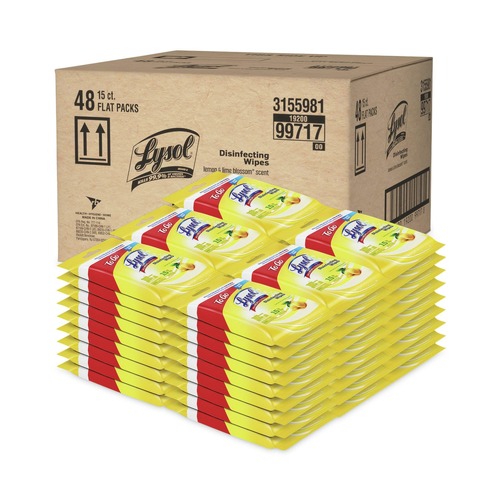 Cleaning Supplies | LYSOL Brand 19200-99717 6.29 in. x 7.87 in. Lemon and Lime Blossom Disinfecting Wipes (48 Flat Packs/Carton, 15 Wipes/Flat Pack) image number 0