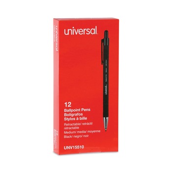 Universal UNV15510 Medium 1 mm Black Ink Black Barrel Retractable Ballpoint Pens (1 Dozen)