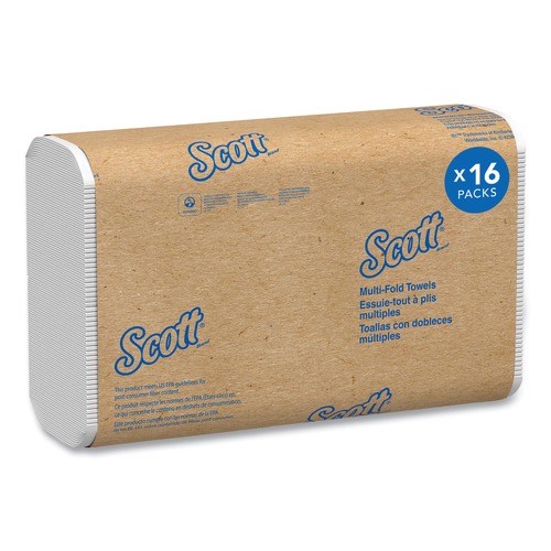 Scott 1804 Essential 9.2 in. x 9.4 in. Multi-Fold Paper Towels - White (250-Piece/Pack, 16 Packs/Carton) image number 0
