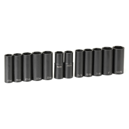 Grey Pneumatic 1500DW 12-Piece 1/2 in. Drive 6-Point SAE/Metric Extra-Thin Wall Deep Impact Socket Set for Wheel Service image number 0