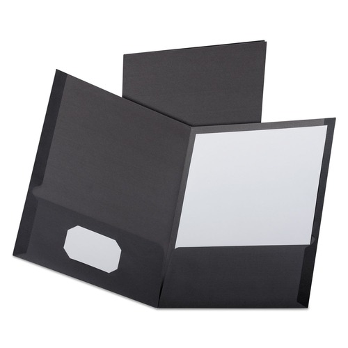 Oxford 53406EE Linen Finish Twin Pocket Letter Folders - Black (25-Piece/Box) image number 0